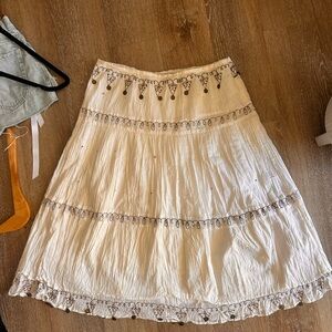 Free People Cream Maxi Skirt with Embellishments